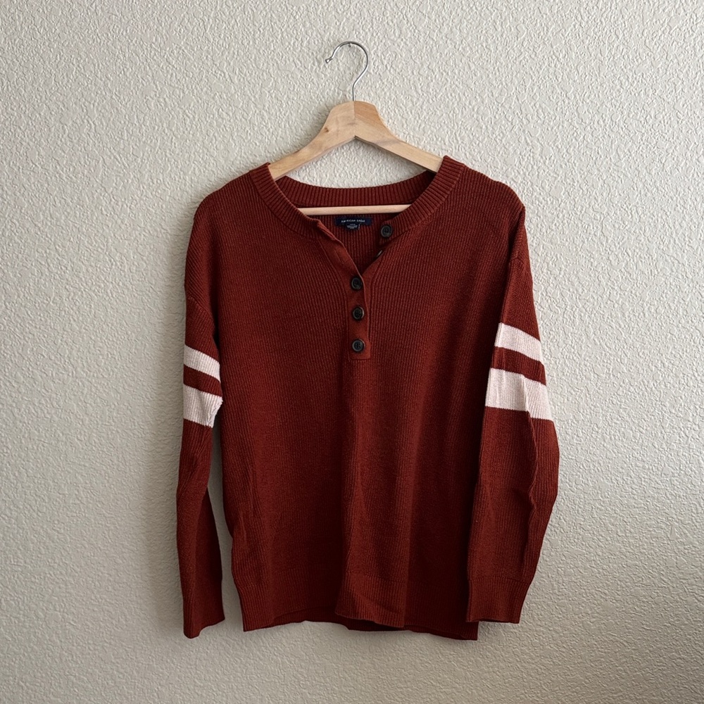 American Eagle Henley Sweater with Sleeve Stripes